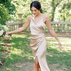 Revelry Satin Bridesmaids Dress - Rory in Champagne Gold